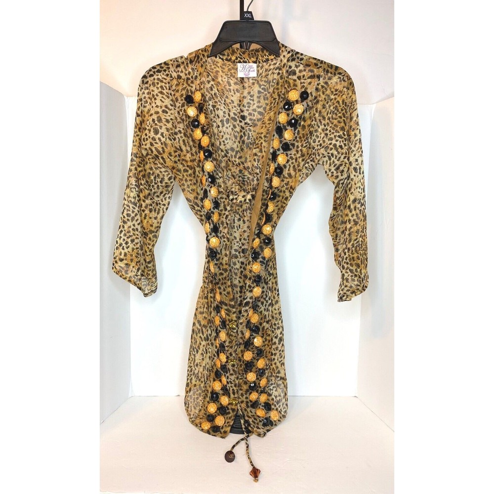 Have Faith Swimwear Leopard Print Coverup, Beaded Rhinestones Details Small